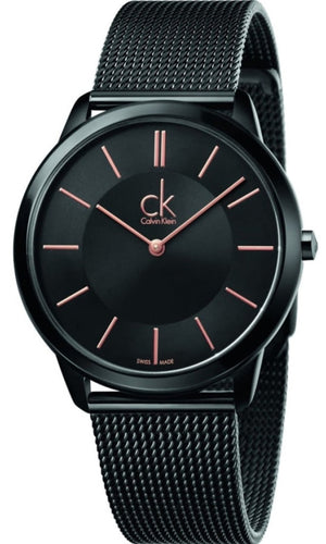 Calvin Klein Minimal Black Dial Black Mesh Bracelet Watch for Men - K3M21421 Authentic Buy Shop Now