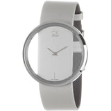 Calvin Klein Glam Transparent Silver Dial Grey Leather Strap Watch for Women - K9423193 Authentic Buy Shop Now
