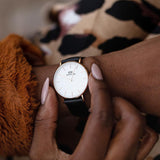 Daniel Wellington Classic Sheffield White Dial Black Leather Strap Watch for Women - DW00100036 Authentic Buy Shop Now