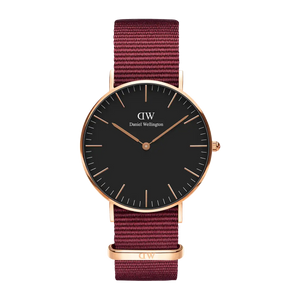 Daniel Wellington Classic Roselyn Black Dial Maroon Nylon Strap Watch For Women - DW00100273 Authentic Buy Shop Now
