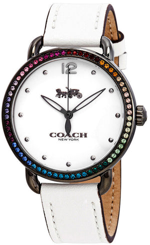 Coach Delancey Crystals White Dial White Leather Strap Watch For Women - 14502888 Authentic Buy Shop Now