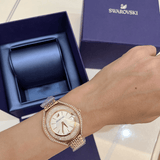 Swarovski Crystalline Aura Silver Dial Beige Leather Strap Watch for Women - 5519450 Authentic Buy Shop Now