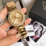 Guess Bedazzle Diamonds Gold Dial Gold Steel Strap Watch For Women - W1097L2 Authentic Buy Shop Now