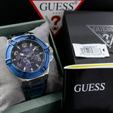 Guess Rigor Multifunction Chronograph Blue Dial Blue Leather Strap Watch For Men - W0040G7 Authentic Buy Shop Now