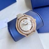 Swarovski Crystalline Aura Silver Dial Beige Leather Strap Watch for Women - 5519450 Authentic Buy Shop Now