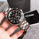 Guess Chaser Chronograph Black Dial Silver Steel Strap Watch for Men - W0170G1 Authentic Buy Shop Now