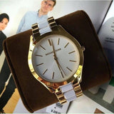 Michael Kors Slim Runway Quartz White Dial Two Tone Steel Strap Watch For Women - MK4295 Authentic Buy Shop Now