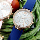 Guess Solstice Diamonds Silver Dial Blue Rubber Strap Watch for Women - GW0113L3 Authentic Buy Shop Now