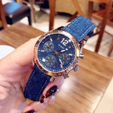 Guess Marina Chronograph Blue Dial Blue Denim Strap Watch For Women - W1057L1 Authentic Buy Shop Now