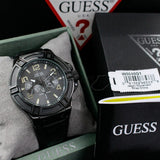 Guess Rigor Analog Black Dial Black Leather Strap Watch For Men - W0040G1 Authentic Buy Shop Now