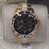 Michael Kors Everest Chronograph Black Dial Rose Gold Steel Strap Watch For Women - MK5875 Authentic Buy Shop Now