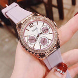 Guess Starlight Diamonds White Dial Purple Rubber Strap Watch for Women - W0846L6 Authentic Buy Shop Now