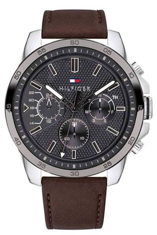 Tommy Hilfiger Decker Grey Dial Brown Leather Strap Watch for Men - 1791562 Authentic Buy Shop Now