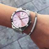 Michael Kors Slim Runway Quartz Pink Dial Silver Steel Strap Watch For Women - MK3380 Authentic Buy Shop Now