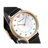 Emporio Armani Kappa Mother of Pearl Dial Black Leather Strap Watch For Women - AR80011 Authentic Buy Shop Now