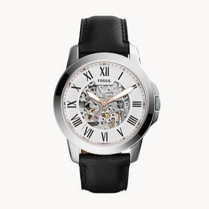 Fossil Grant Automatic Skeleton White Dial Black Leather Strap Watch for Men - ME3101 Authentic Buy Shop Now