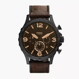 Fossil Nate Chronograph Brown Dial Brown Leather Strap Watch for Men - JR1487 Authentic Buy Shop Now