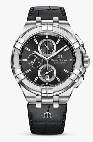 Maurice Lacroix Aikon Chronograph Black Dial Black Leather Strap Watch for Men - AI1018-SS001-330-1 Authentic Buy Shop Now