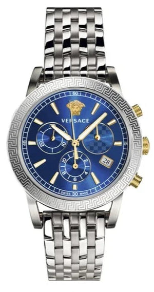 Versace Sport Tech Chronograph Blue Dial Silver Steel Strap Watch for Men - VELT00219 Authentic Buy Shop Now