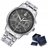 Tommy Hilfiger Kyle Chronograph Grey Dial Silver Steel Strap Watch for Men - 1791632 Authentic Buy Shop Now