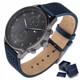 Tommy Hilfiger Chase Grey Dial Blue Leather Strap Watch for Men - 1791578 Authentic Buy Shop Now