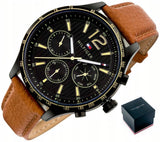 Tommy Hilfiger Gavin Chronograph Quartz Black Dial Brown Leather Strap Watch for Men - 1791470 Authentic Buy Shop Now