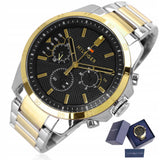Tommy Hilfiger Decker Chronograph Black Dial Two Tone Steel Strap Watch for Men - 1791559 Authentic Buy Shop Now