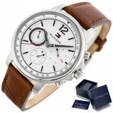 Tommy Hilfiger Landon Chronograph White Dial Brown Leather Strap Watch for Men - 1791531 Authentic Buy Shop Now