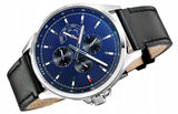 Tommy Hilfiger Shawn Multifunction Quartz Blue Dial Black Leather Strap Watch for Men - 1791616 Authentic Buy Shop Now