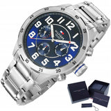 Tommy Hilfiger Trent Chronograph Blue Dial Silver Steel Strap Watch for Men - 1791053 Authentic Buy Shop Now