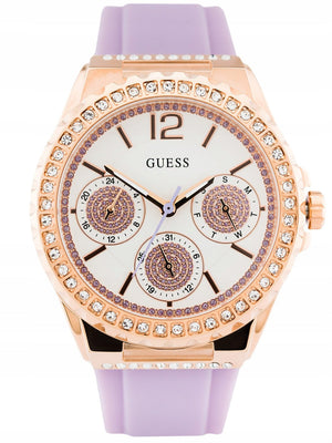 Guess Starlight Diamonds White Dial Purple Rubber Strap Watch for Women - W0846L6 Authentic Buy Shop Now