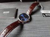 Hugo Boss Corporal Blue Dial Brown Leather Strap Watch for Men - 151363 Authentic Buy Shop Now