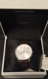 Calvin Klein Minimal Silver Dial Brown Leather Strap Watch for Men - K3M211G6 Authentic Buy Shop Now