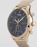 Hugo Boss Companion Quartz Black Dial Rose Gold Mesh Bracelet Watch For Men - HB1513548 Authentic Buy Shop Now