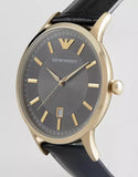 Emporio Armani Renato Quartz Grey Dial Black Leather Strap Watch For Men - AR11049 Authentic Buy Shop Now