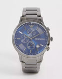 Emporio Armani Renato Chronograph Quartz Blue Dial Black Steel Strap Watch For Men - AR11215 Authentic Buy Shop Now