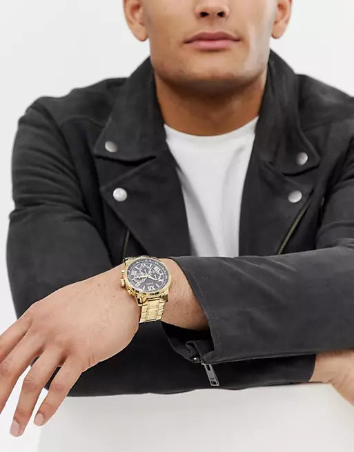 Guess Horizon Chronograph Black Dial Gold Steel Strap Watch For Men - W0379G4 Authentic Buy Shop Now
