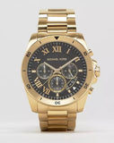Michael Kors Brecken Chronograph Quartz Black Dial Gold Steel Strap Watch For Men - MK8481 Authentic Buy Shop Now