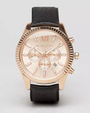 Michael Kors Lexington Chronograph Rose Gold Dial Black Leather Strap Watch For Men - MK8516 Authentic Buy Shop Now