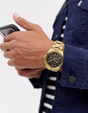 Michael Kors Brecken Chronograph Quartz Black Dial Gold Steel Strap Watch For Men - MK8481 Authentic Buy Shop Now