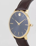 Movado Ultra Slim Blue Dial Brown Leather Strap Watch For Men - 0607088 Authentic Buy Shop Now