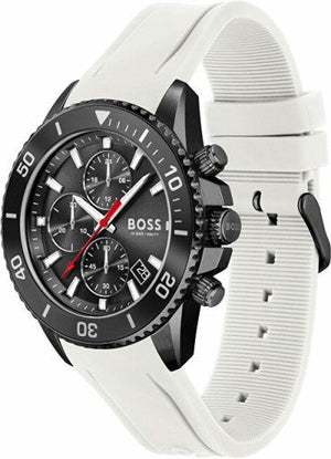 Hugo Boss Admiral Chronograph Black Dial White Rubber Strap Watch for Men - 1513966 Authentic Buy Shop Now