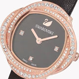 Swarovski Crystal Flower Black Dial Black Leather Strap Watch for Women - 5552421 Authentic Buy Shop Now