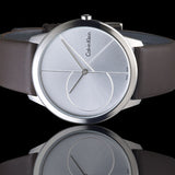 Calvin Klein Minimal Silver Dial Brown Leather Strap Watch for Men - K3M211G6 Authentic Buy Shop Now