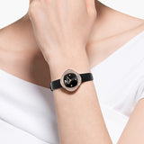 Swarovski Crystal Flower Black Dial Black Leather Strap Watch for Women - 5552421 Authentic Buy Shop Now