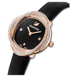 Swarovski Crystal Flower Black Dial Black Leather Strap Watch for Women - 5552421 Authentic Buy Shop Now