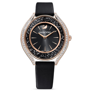 Swarovski Crystalline Aura Black Dial Black Leather Strap Watch for Women - 5558634 Authentic Buy Shop Now