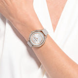 Swarovski Crystalline Aura Silver Dial White Leather Strap Watch for Women - 5519453 Authentic Buy Shop Now