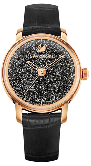 Swarovski Crystalline Hours Black Dial Black Leather Strap Watch for Women - 5295377 Authentic Buy Shop Now