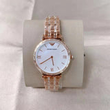 Emporio Armani Gianni T-Bar Mother of Pearl White Dial Two Tone Steel Watch for Women - AR11294 Authentic Buy Shop Now